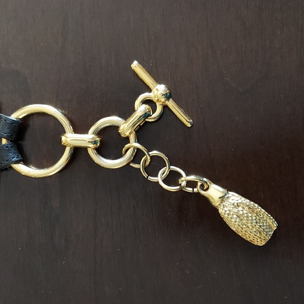 Vintage Late 1980s/Early 1990s Gold Chain & Woven Black Leather Double Link Belt - Picture 15 of 16